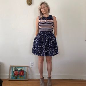 Forever 21 Blue Stripe & Polka Dot Dress